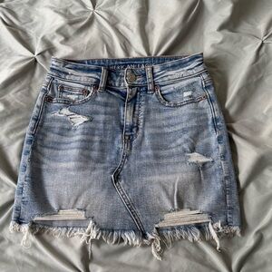 American Eagle Outfitters Distressed Light Blue Denim Skirt